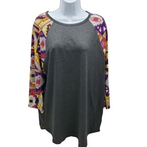 LuLaRoe Randy Style Baseball Tee Shirt Printed Sleeves Women's 2XL